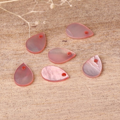 Image de Perles en Coquille Goutte d'Eau Rose à Strass Couleur AB 9mm x 6mm, Taille de Trou: 0.7mm, 10 Pcs