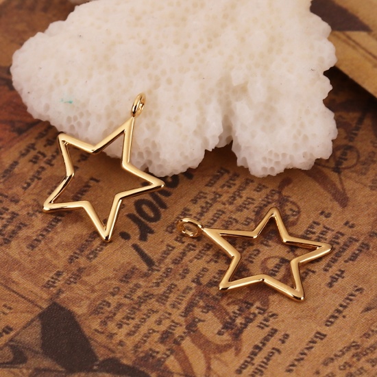 Picture of Copper Galaxy Charms Star 18K Real Gold Plated 16mm( 5/8") x 13mm( 4/8"), 3 PCs
