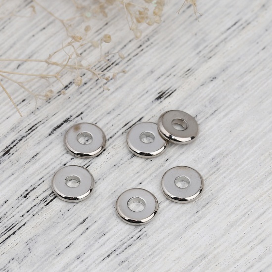 Picture of Copper Spacer Beads Flat Round Silver Tone About 8mm( 3/8") Dia, Hole: Approx 2.4mm, 20 PCs