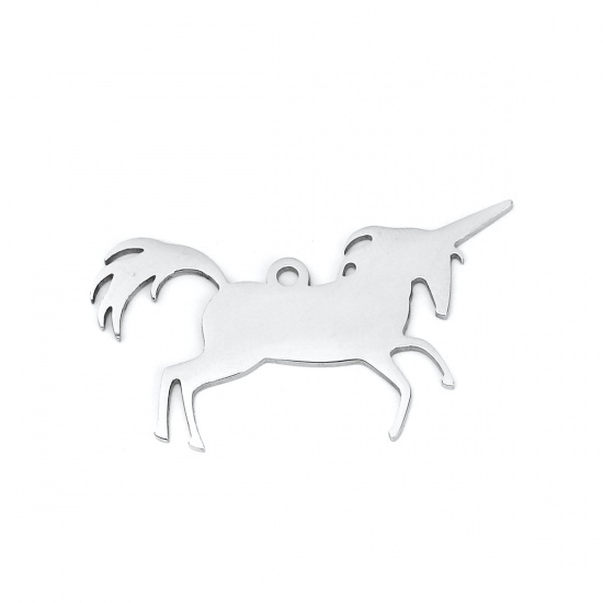 Picture of 201 Stainless Steel Pet Silhouette Pendants Horse Silver Tone 34mm(1 3/8") x 20mm( 6/8"), 3 PCs