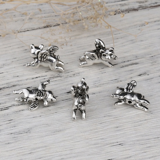 Picture of Zinc Based Alloy 3D Beads Animal Antique Silver Wing 17mm x 13mm, Hole: Approx 1mm, 20 PCs