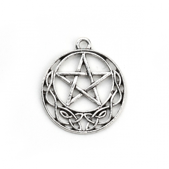 Picture of Zinc Based Alloy Charms Pentagram Star Antique Silver Celtic Knot 29mm(1 1/8") x 25mm(1"), 20 PCs