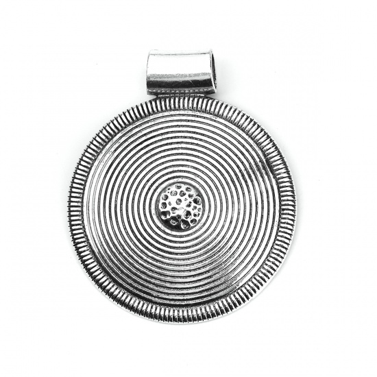 Picture of Zinc Based Alloy Boho Chic Pendants Round Antique Silver Color Circle 81mm(3 2/8") x 68mm(2 5/8"), 2 PCs