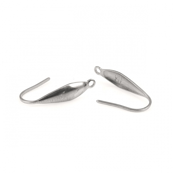Bild von Edelstahl Ohrring Ohr Haken Tropfen Silberfarbe M/Öse 20mm x 5mm, 20 Stück