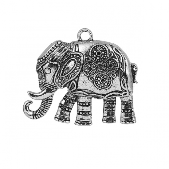Picture of Zinc Based Alloy Pendants Elephant Animal Antique Silver (Can Hold ss5 Pointed Back Rhinestone) 59mm(2 3/8") x 48mm(1 7/8"), 5 PCs