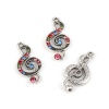 Picture of Zinc Based Alloy Pendants Musical Note Antique Silver Multicolor Rhinestone 33mm(1 2/8") x 17mm( 5/8"), 5 PCs