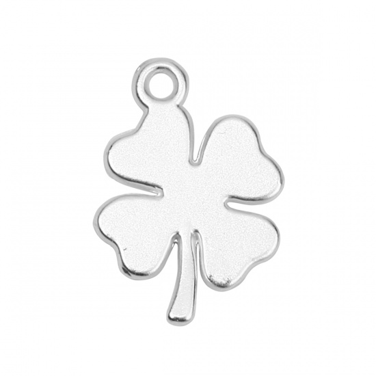 Picture of Zinc Based Alloy Charms Four Leaf Clover Matt Silver 18mm( 6/8") x 12mm( 4/8"), 5 PCs