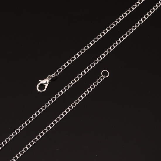 Picture of Iron Based Alloy Link Curb Chain Necklace Silver Plated 51cm(20 1/8") long, Chain Size: 4x2.5mm( 1/8" x 1/8"), 1 Packet ( 12 PCs/Packet)