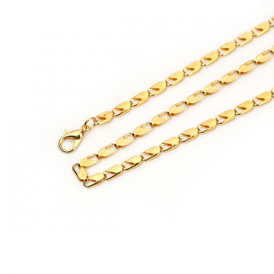 Bild von Eisenlegierung Melonenkerne Kette Halskette Rechteck Vergoldet 51cm lang, Kettegröße: 8x3.4mm, 5 Strange