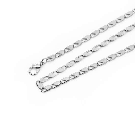 Bild von Eisenlegierung Melonenkerne Kette Halskette Rechteck Silberfarbe 73cm lang, Kettegröße: 8x3.4mm, 3 Strange