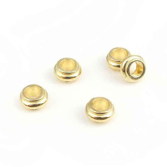 Picture of Zinc Based Alloy European Style Large Hole Charm Beads Drum Light Golden About 9mm( 3/8") x 5mm( 2/8"), Hole: Approx 4.7mm, 50 PCs