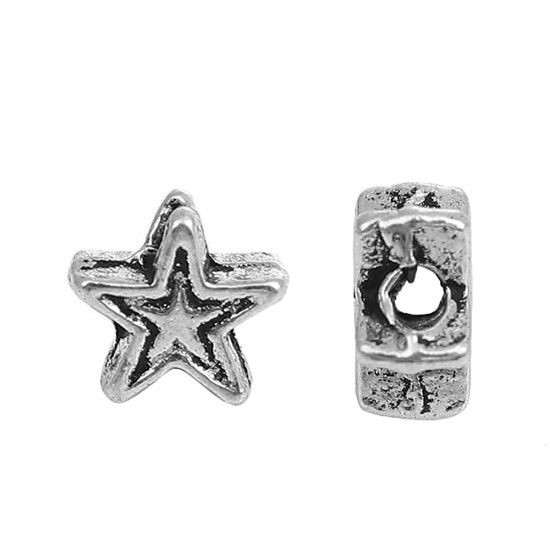 Picture of Zinc Based Alloy Spacer Beads Pentagram Star Antique Silver 6mm x 6mm, Hole: Approx 1.5mm - 1.3mm, 200 PCs