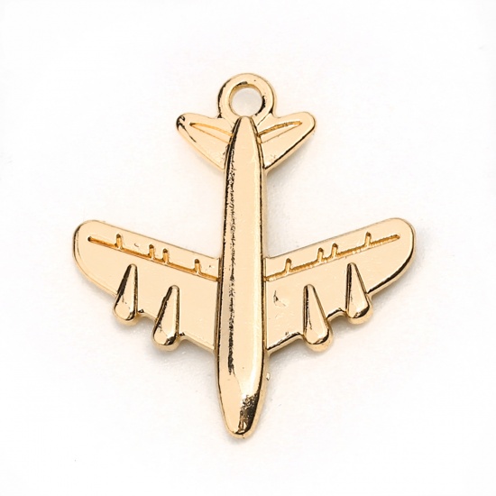 Picture of Zinc Based Alloy Travel Charms Airplane Gold Plated 22mm( 7/8") x 20mm( 6/8"), 10 PCs