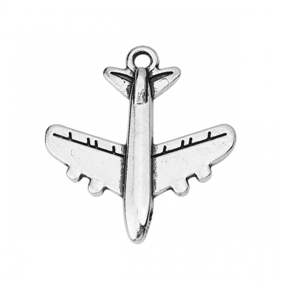 Picture of Zinc Based Alloy Travel Charms Airplane Antique Silver 22mm( 7/8") x 20mm( 6/8"), 50 PCs