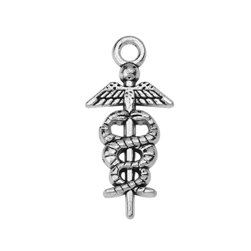 Picture of Zinc Based Alloy Charms Medical Symbol Caduceus Antique Silver Snake 26mm(1") x 12mm( 4/8"), 50 PCs