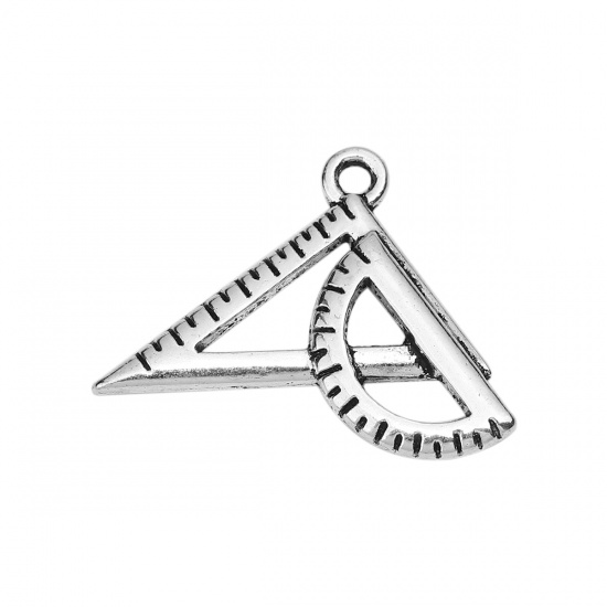Picture of Zinc Based Alloy College Jewelry Charms Ruler Antique Silver 24mm(1") x 18mm( 6/8"), 50 PCs