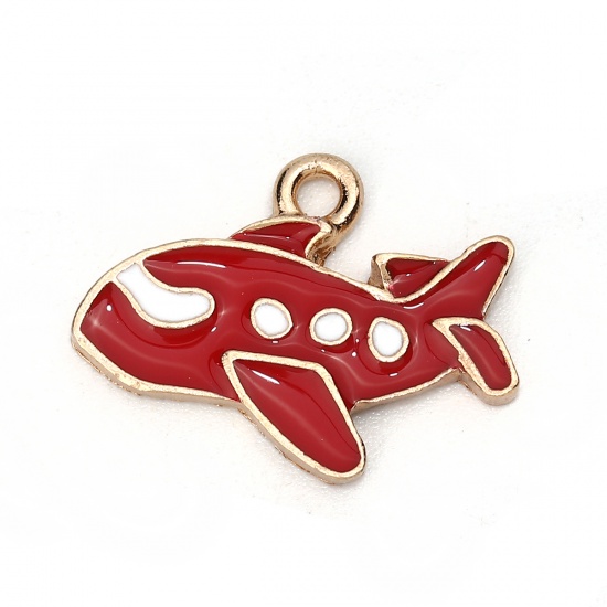 Picture of Zinc Based Alloy Travel Charms Airplane Gold Plated Red Enamel 21mm( 7/8") x 16mm( 5/8"), 10 PCs