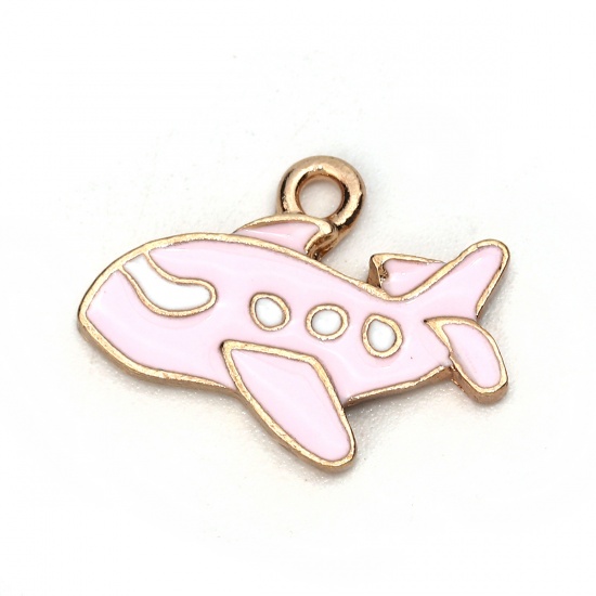 Picture of Zinc Based Alloy Travel Charms Airplane Gold Plated Pink Enamel 21mm( 7/8") x 16mm( 5/8"), 10 PCs