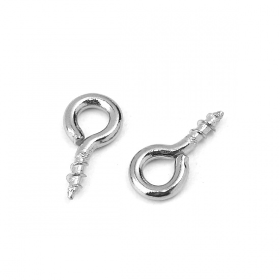 Picture of 304 Stainless Steel Screw Eyes Bails Top Drilled Findings Silver Tone 8mm( 3/8") x 4mm( 1/8"), 100 PCs