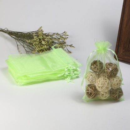Picture of Organza Jewelry Bags Drawstring Rectangle Fruit Green (Usable Space: 13x10cm) 15cm(5 7/8") x 10cm(3 7/8"), 20 PCs