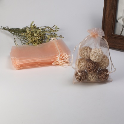 Organza Jewelry Bags Drawstring Rectangle Orange Pink (Usable Space: 13x10cm) 15cm(5 7/8") x 10cm(3 7/8"), 20 PCs の画像