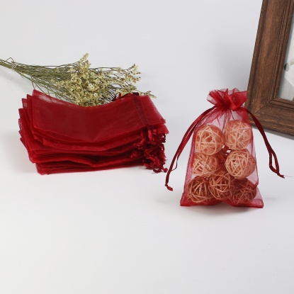 Picture of Organza Jewelry Bags Drawstring Rectangle Wine Red (Usable Space: 13x10cm) 15cm(5 7/8") x 10cm(3 7/8"), 20 PCs