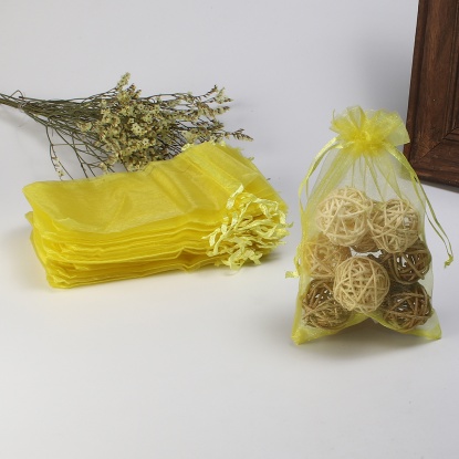 Organza Jewelry Bags Drawstring Rectangle Yellow (Usable Space: 13x10cm) 15cm(5 7/8") x 10cm(3 7/8"), 20 PCs の画像