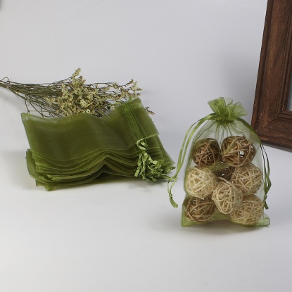 Organza Jewelry Bags Drawstring Rectangle Army Green (Usable Space: 13x10cm) 15cm(5 7/8") x 10cm(3 7/8"), 20 PCs の画像