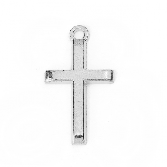 Picture of Zinc Based Alloy Charms Cross Silver Tone 24mm(1") x 14mm( 4/8"), 50 PCs