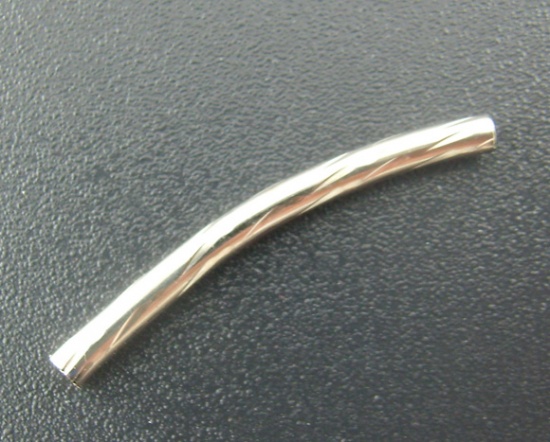 Image de Perle en Cuivre Curved Tube Argent Mat 25mm x 2mm, Taille de Trou: 1.5mm, 300 PCs
