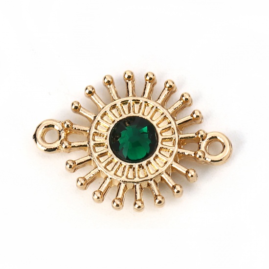 Picture of Zinc Based Alloy Connectors Flower Gold Plated Green Rhinestone 20mm x 15mm, 10 PCs