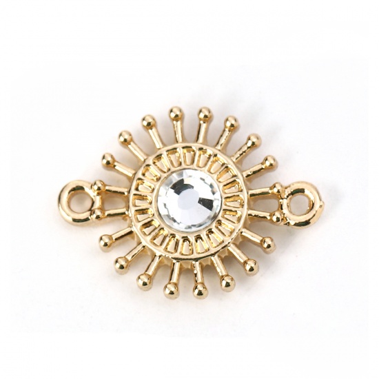 Picture of Zinc Based Alloy Connectors Flower Gold Plated Clear Rhinestone 20mm x 15mm, 10 PCs