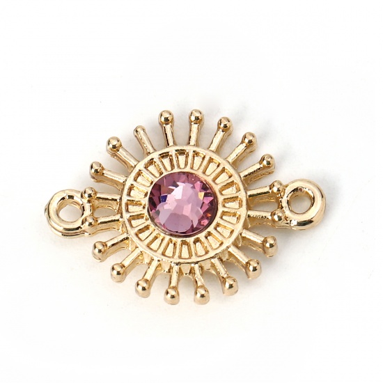 Picture of Zinc Based Alloy Connectors Flower Gold Plated Purple Rhinestone 20mm x 15mm, 10 PCs