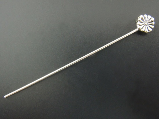 Picture of Zinc Based Alloy Head Pins Antique Silver 5.5cm(2 1/8") long, 0.8mm (20 gauge), 30 PCs