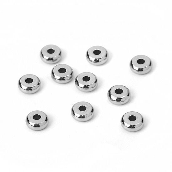 Picture of 304 Stainless Steel Spacer Beads Round Silver Tone About 5mm( 2/8") Dia., Hole: Approx 1.6mm, 30 PCs