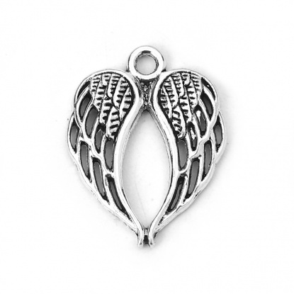 Picture of Zinc Based Alloy Charms Wing Antique Silver 22mm( 7/8") x 17mm( 5/8"), 50 PCs