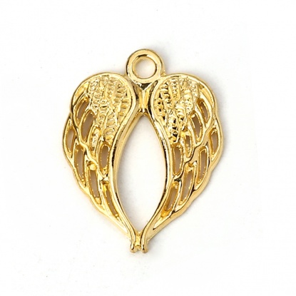 Picture of Zinc Based Alloy Charms Wing Gold Plated Heart 22mm( 7/8") x 17mm( 5/8"), 50 PCs