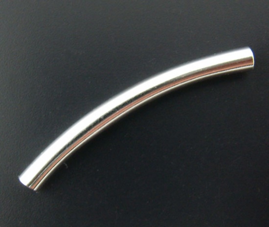 Picture of Copper Spacer Beads Curve Tube Silver Plated About 30mm(1 1/8") x 3mm( 1/8"), Hole:Approx 2.5mm, 200 PCs