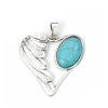 Picture of Zinc Based Alloy & Acrylic Pendants Heart Antique Silver Color Green Blue Wing 73mm(2 7/8") x 61mm(2 3/8"), 2 PCs