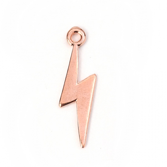 Picture of Zinc Based Alloy Weather Collection Pendants Lightning Rose Gold 30mm(1 1/8") x 9mm( 3/8"), 20 PCs