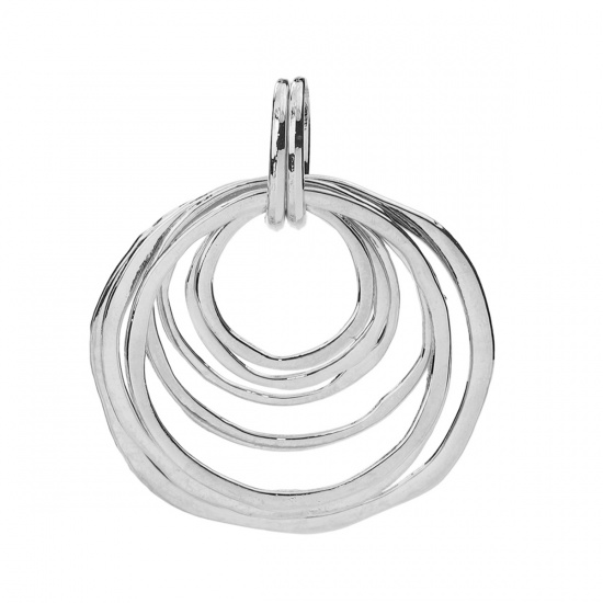 Picture of Zinc Based Alloy Pendants Circle Ring Silver Tone Circle 68mm(2 5/8") x 55mm(2 1/8"), 3 PCs