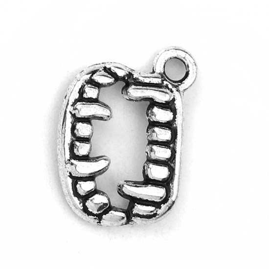 Picture of Zinc Based Alloy Halloween Charms Tooth Antique Silver 17mm( 5/8") x 13mm( 4/8"), 50 PCs