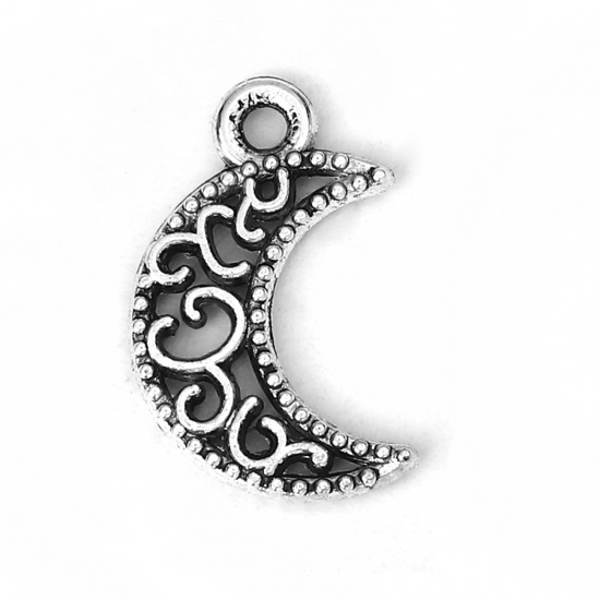 Picture of Zinc Based Alloy Galaxy Charms Half Moon Antique Silver 18mm( 6/8") x 11mm( 3/8"), 100 PCs