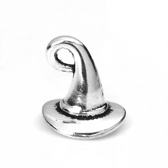 Picture of Zinc Based Alloy Halloween Charms Halloween Witch Hat Antique Silver 12mm( 4/8") x 11mm( 3/8"), 50 PCs
