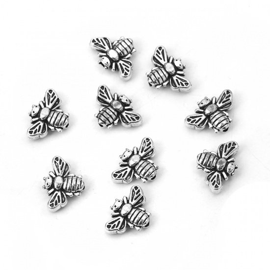 Picture of Zinc Based Alloy Spacer Beads Bee Animal Antique Silver 13mm x 9mm, Hole: Approx 1.3mm, 100 PCs