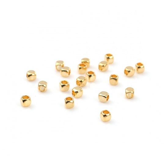 Picture of Copper Beads Square 18K Real Gold Plated About 2.5mm( 1/8") x 2.5mm( 1/8"), Hole: Approx 1.5mm, 2000 PCs