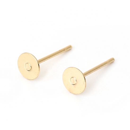 Picture of Copper Ear Post Stud Earrings 18K Real Gold Plated Round (Fits 5mm Dia.) 5mm( 2/8") Dia., Post/ Wire Size: (20 gauge), 800 PCs