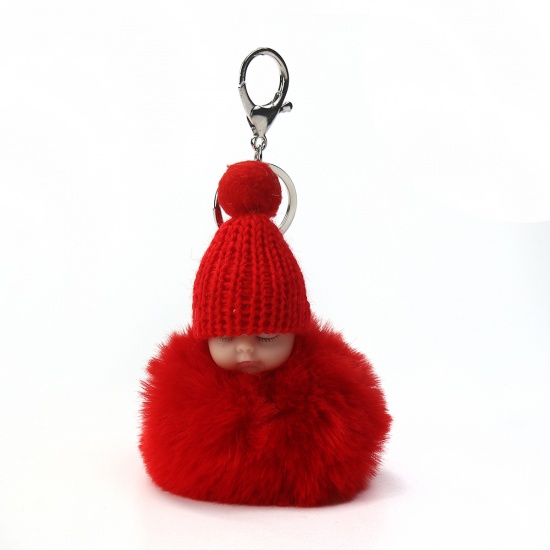 Bild von Plüsch Schlüsselkette & Schlüsselring Pompon Ball Rot Puppe 16cm x 8cm, 1 Stück
