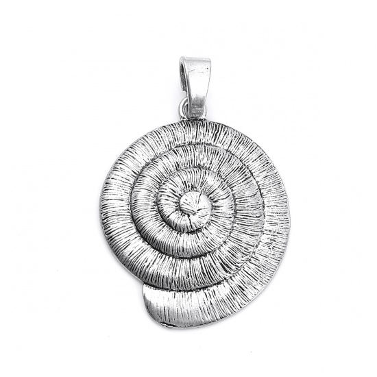 Picture of Zinc Based Alloy Ocean Jewelry Pendants Conch/ Sea Snail Antique Silver 70mm(2 6/8") x 47mm(1 7/8"), 2 PCs
