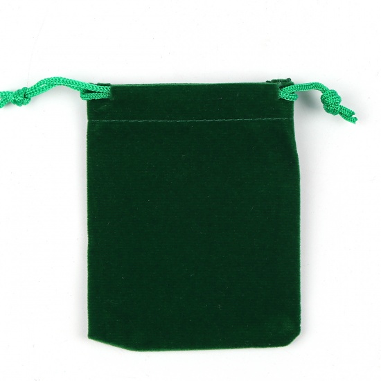 Picture of Velvet Cloth Drawstring Bags Rectangle Green (Usable Space: Approx 7.7x7.2cm) 9cm x 7.2cm, 2 PCs